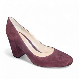 Gianvito Rossi Womens Suede Pumps 39 Wine Burgundy Block Heel Round Toe NEW